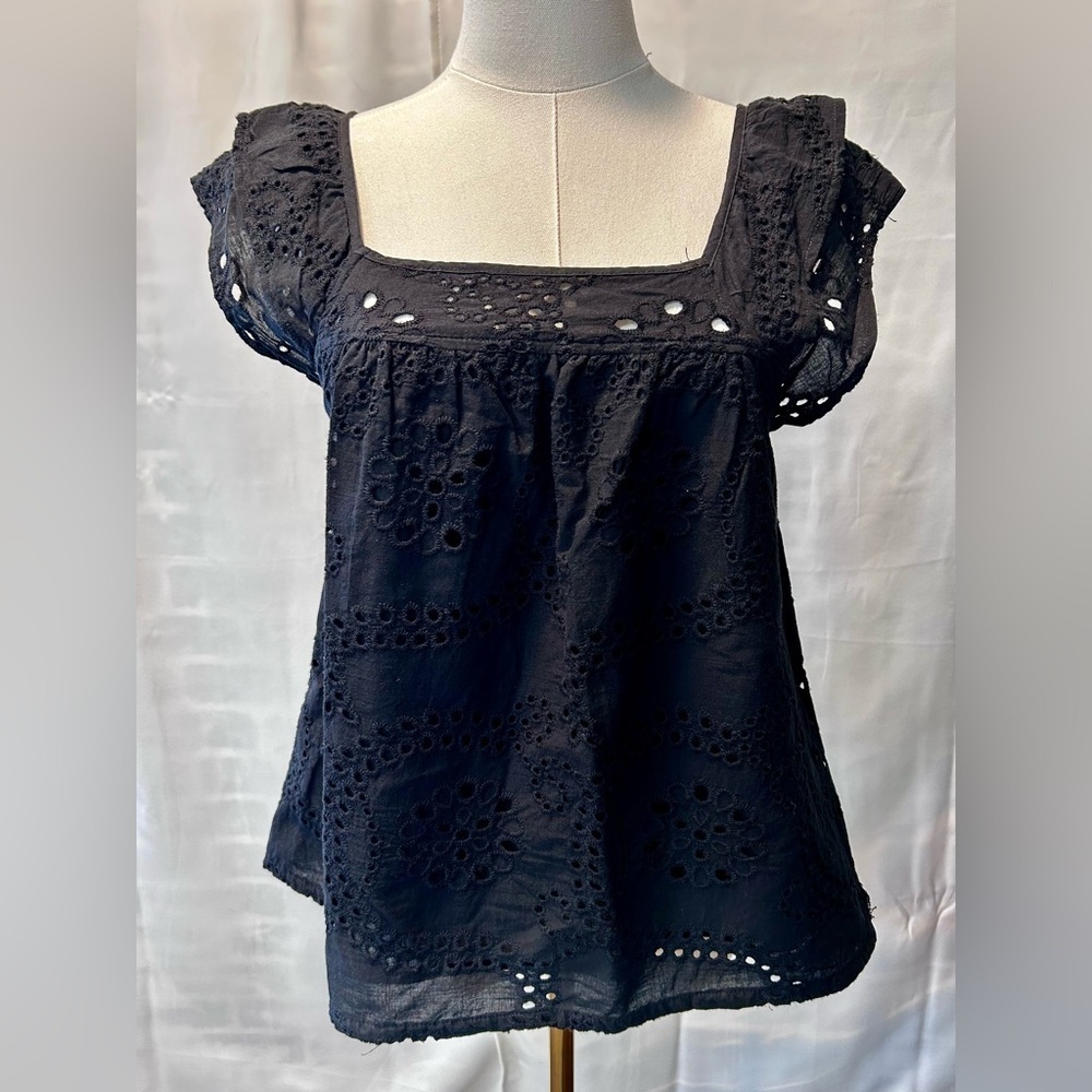 Sanctuary Cottagecore Black Eyelet Blouse Sz XS